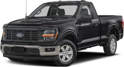 black Ford pickup truck front and side view isolated on white background