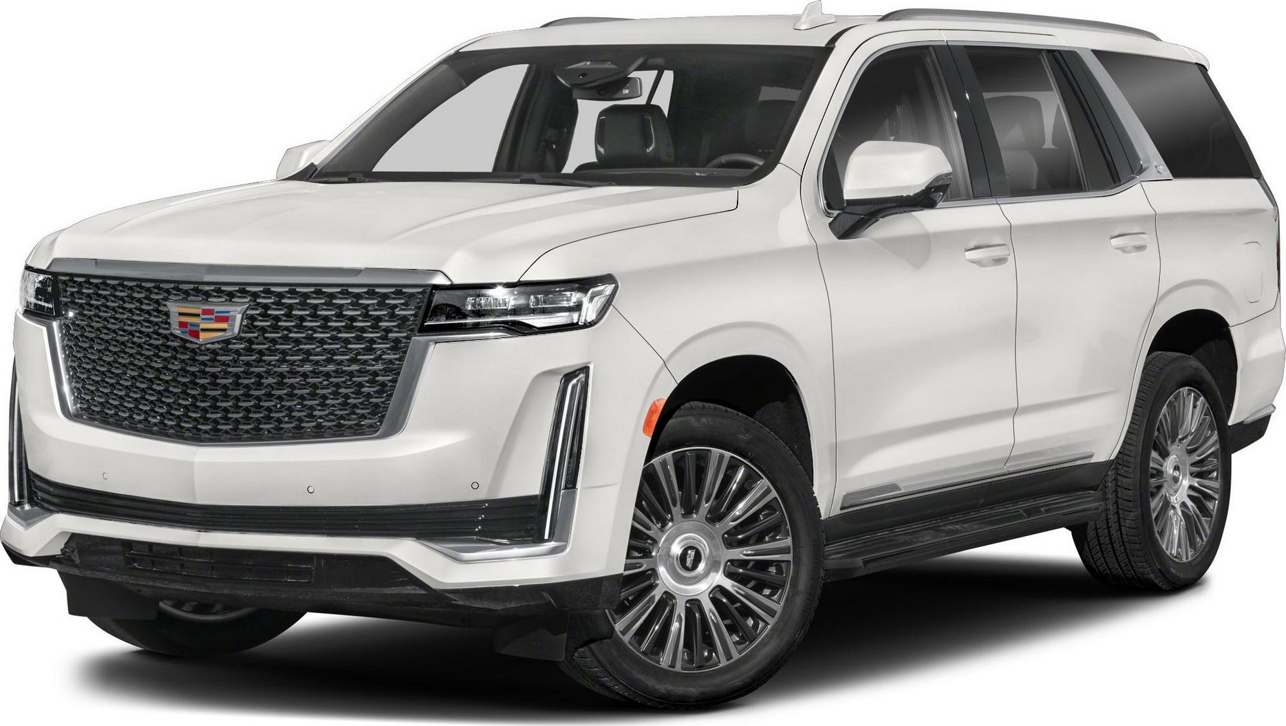 white Cadillac Escalade luxury full-size SUV front side view isolated on white background