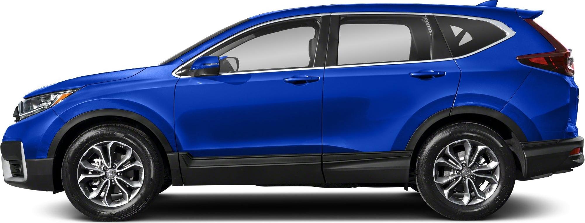 side view of a blue compact SUV car on a white background showing car body, wheels, windows, and side mirrors