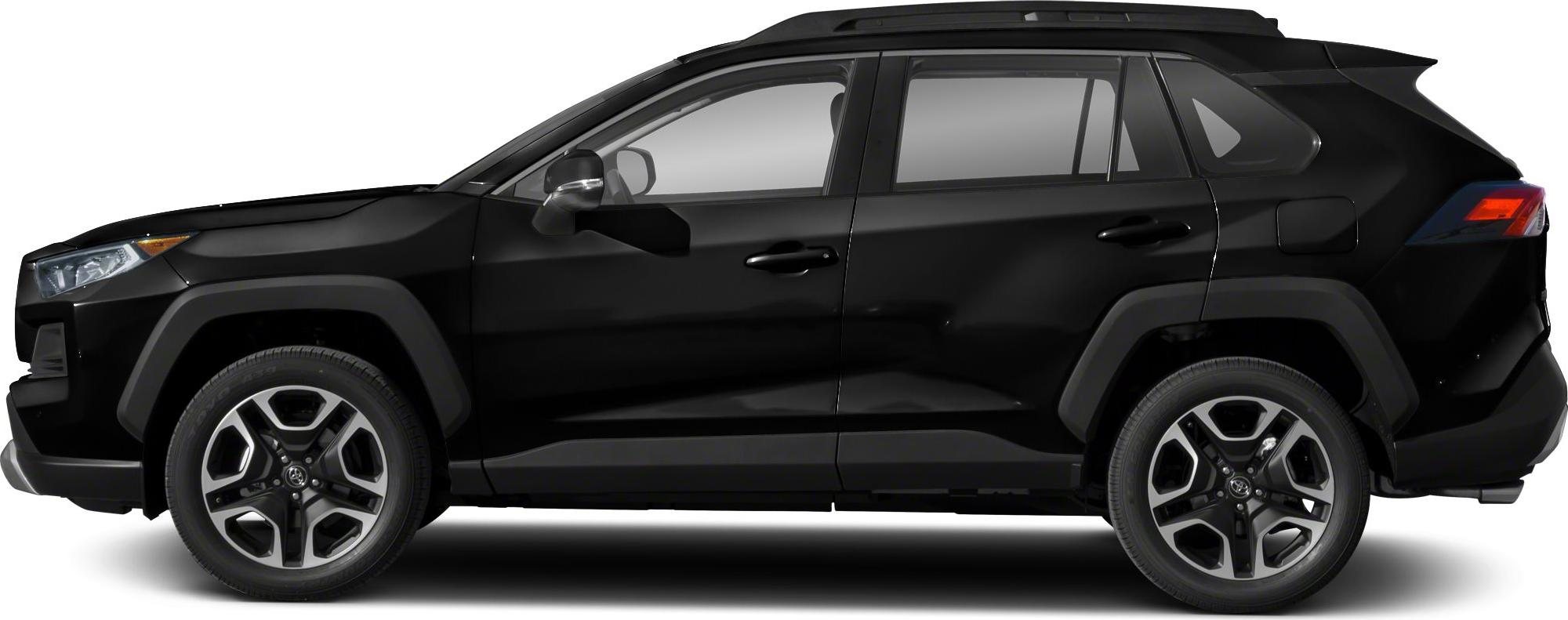 side view of a black modern compact SUV showing the car profile including wheels, windows, and doors on a white background