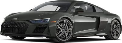 black Audi R8 sports car angled front view showing sleek design and alloy wheels
