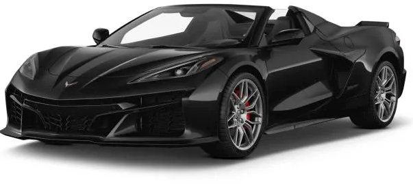 black convertible sports car with sleek design and chrome alloy wheels isolated on white background