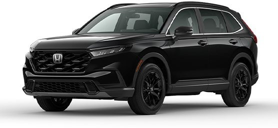 black Honda SUV parked on white background showing front and side view with sleek modern design and black alloy wheels