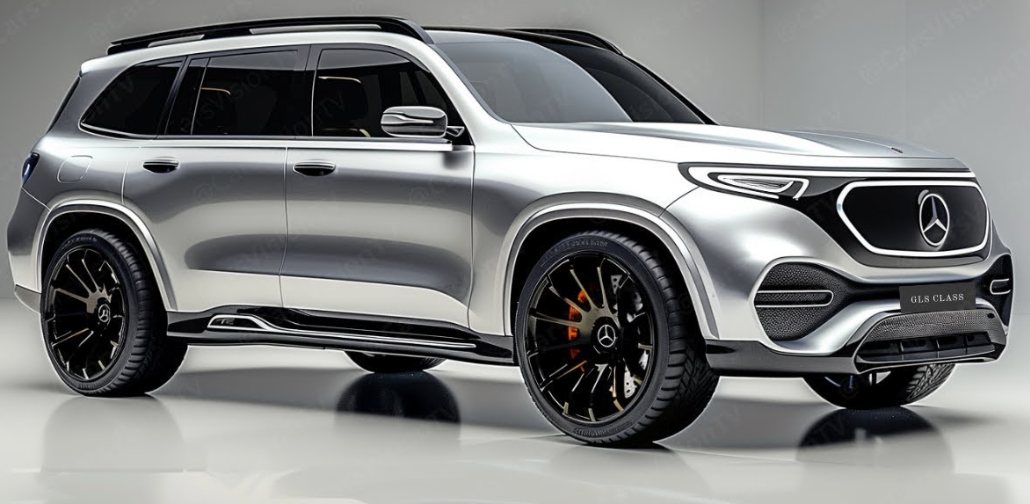 Silver Mercedes-Benz GLS Class luxury SUV with black rims and modern front grille in a studio setting