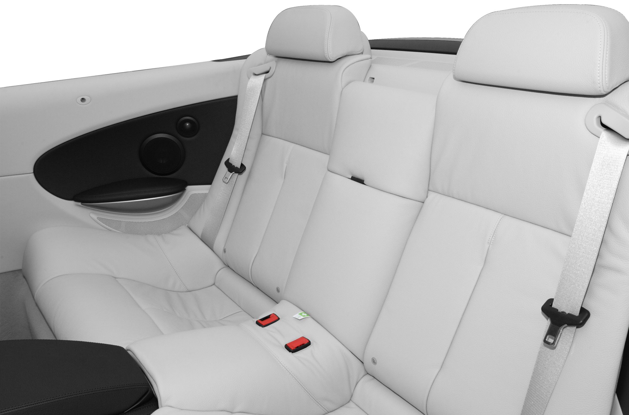 Rear leather seats with seat belts and integrated headrests
