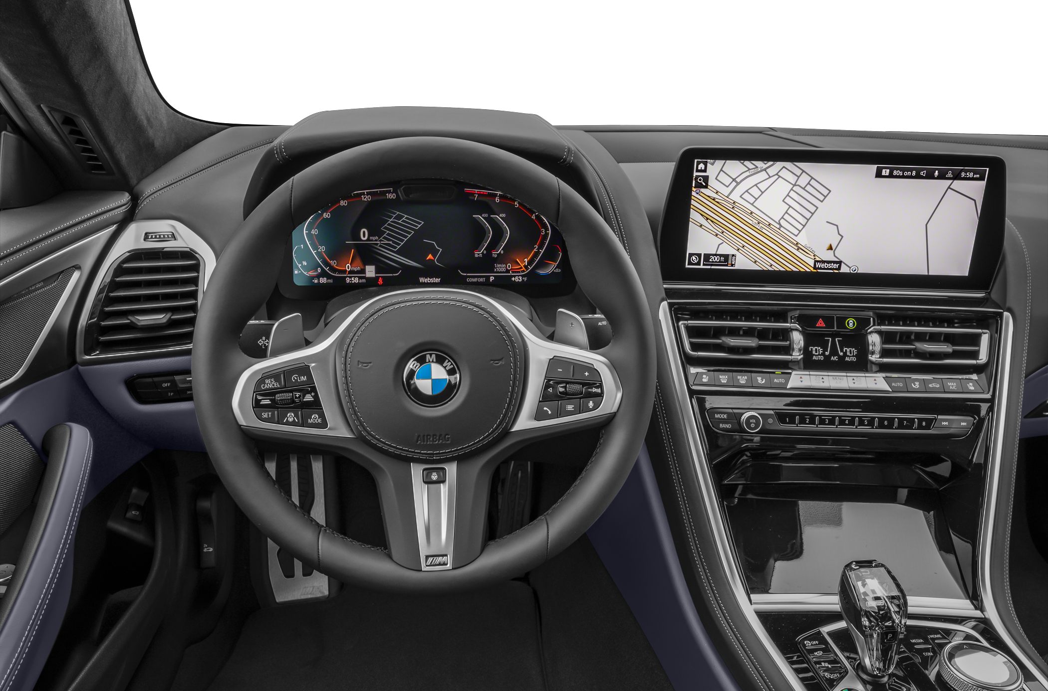 Digital instrument cluster and advanced navigation display with steering wheel controls