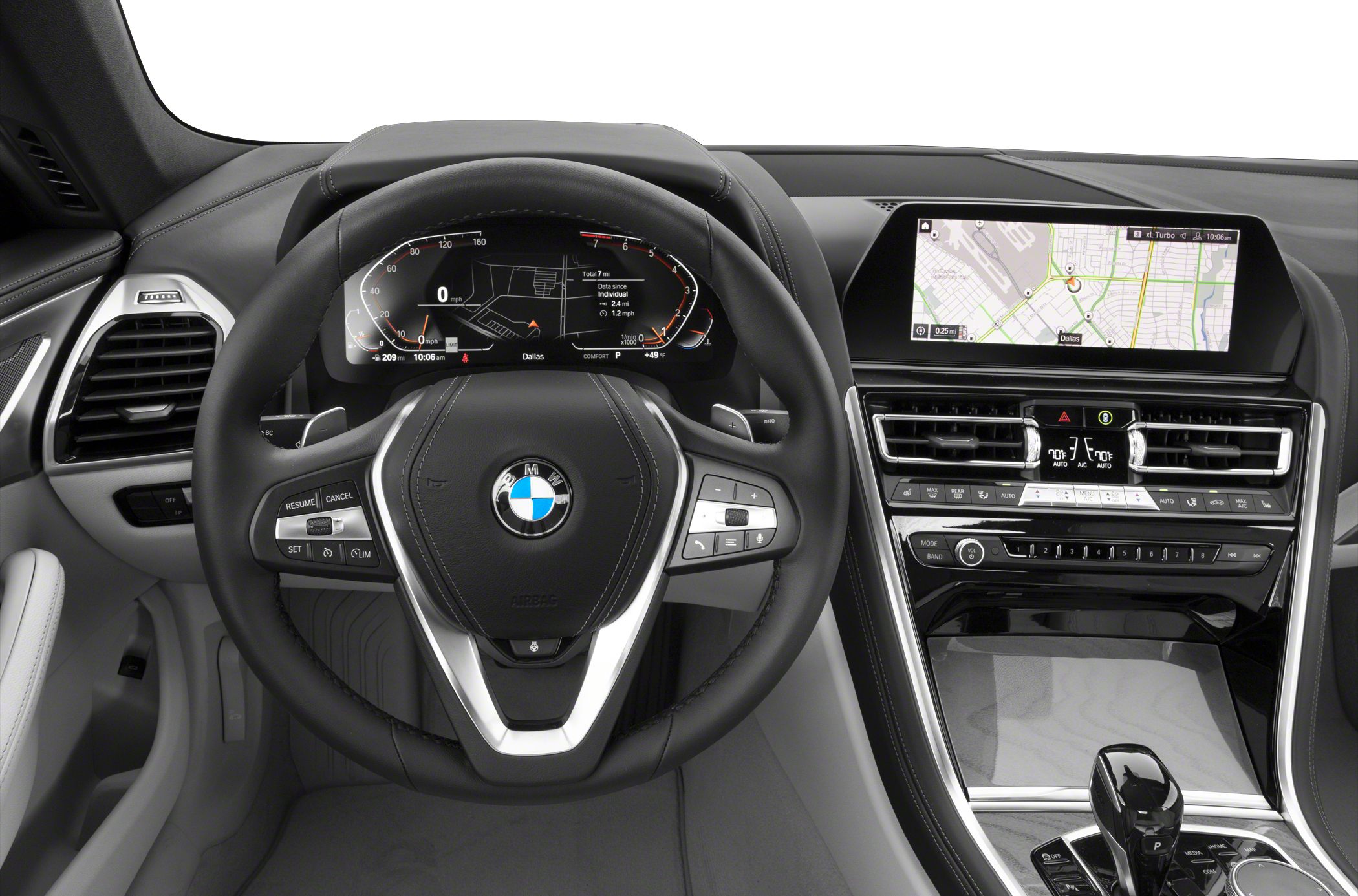Digital dashboard and infotainment system in a luxury convertible interior