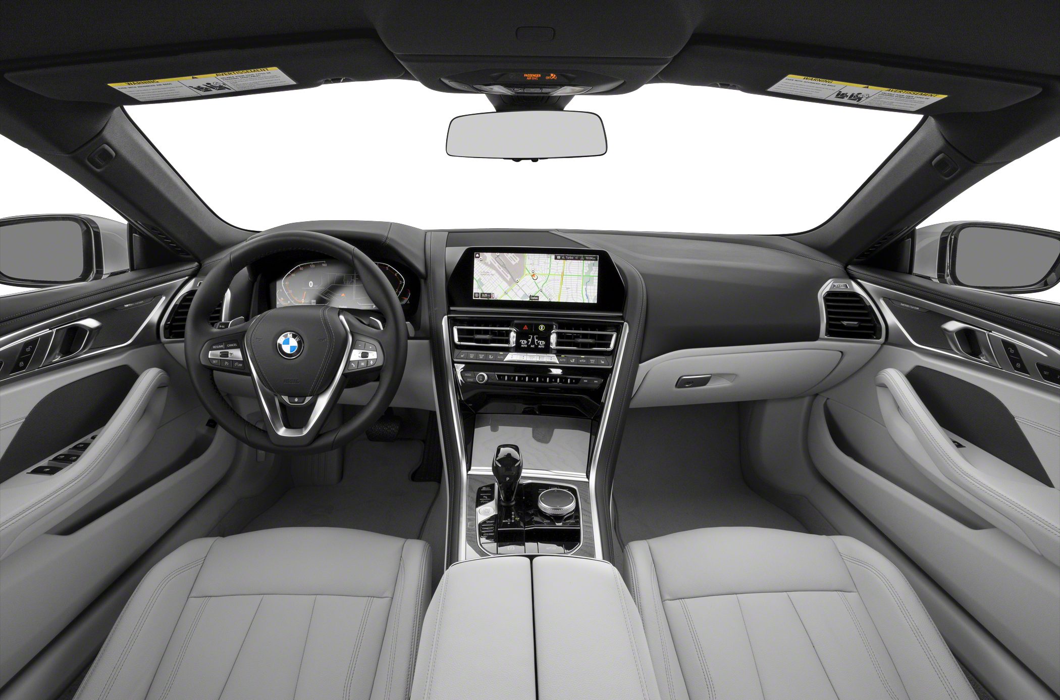 Digital dashboard and navigation screen in luxury convertible interior