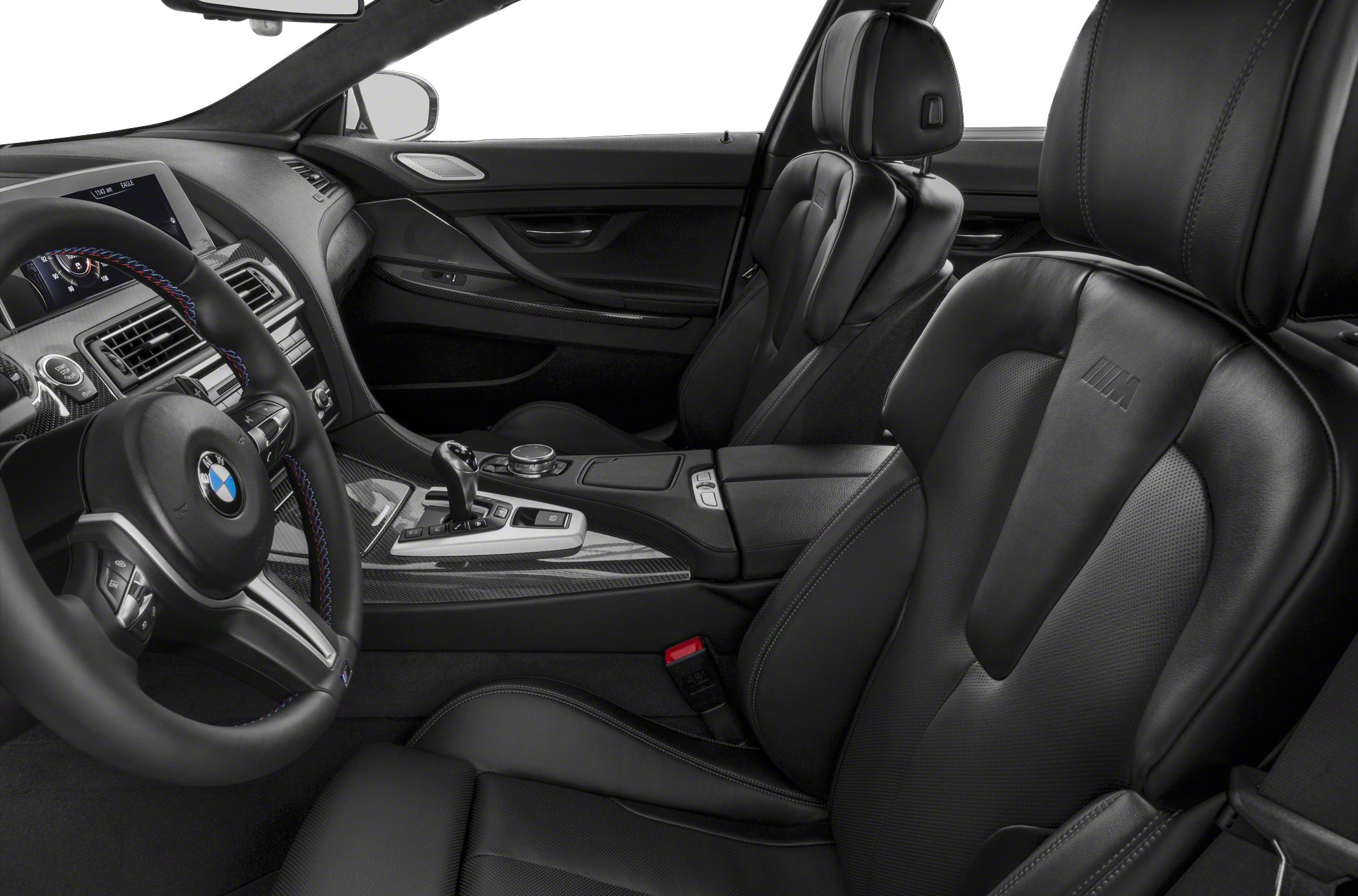 Black leather sports seats and advanced cockpit with carbon fiber trim
