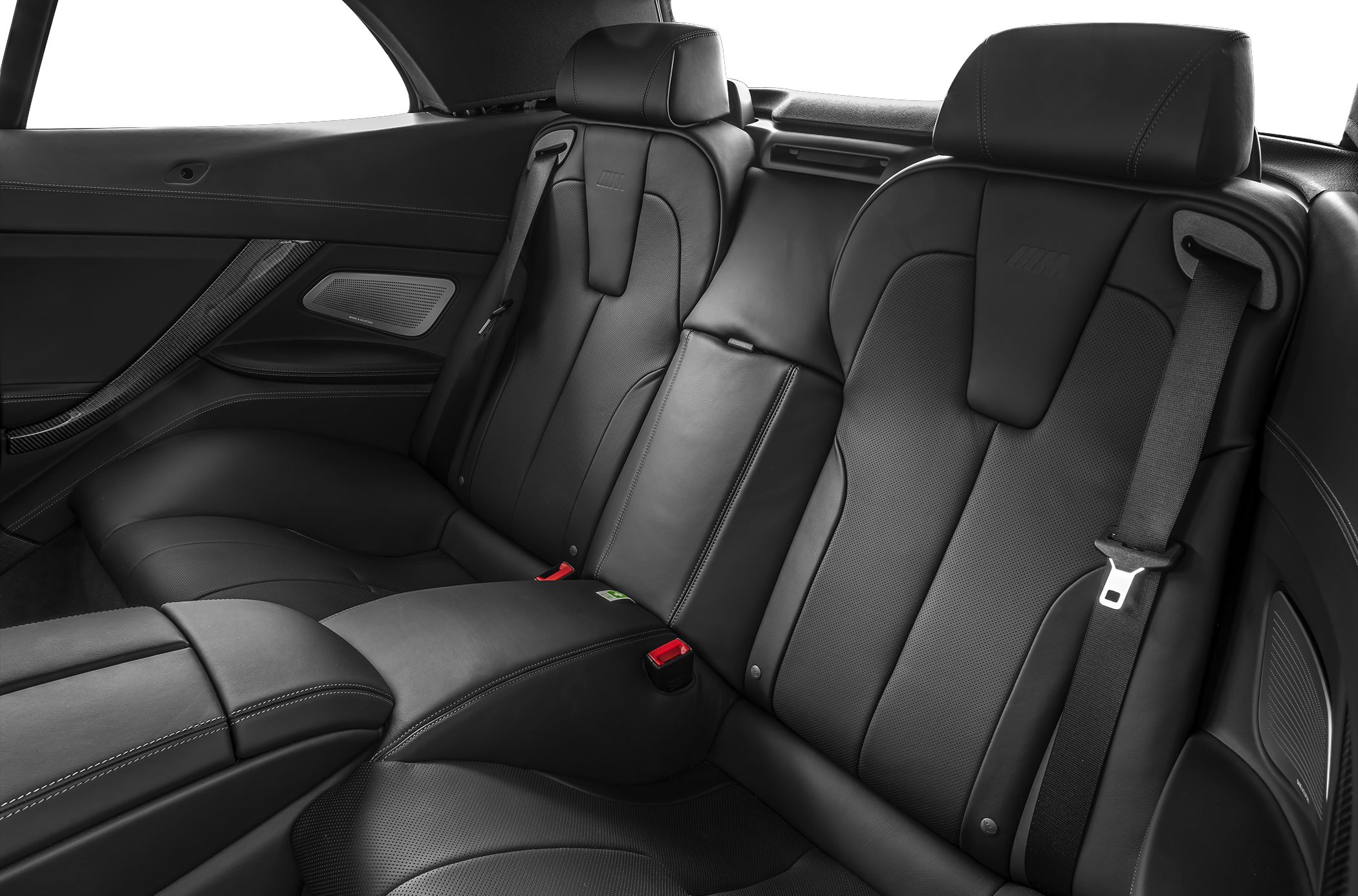 Rear black leather seats with M emblem and integrated seat belts
