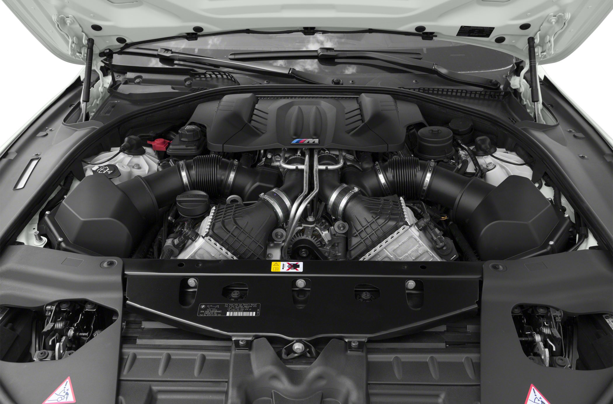 BMW M6 engine compartment with V8 twin turbocharged setup