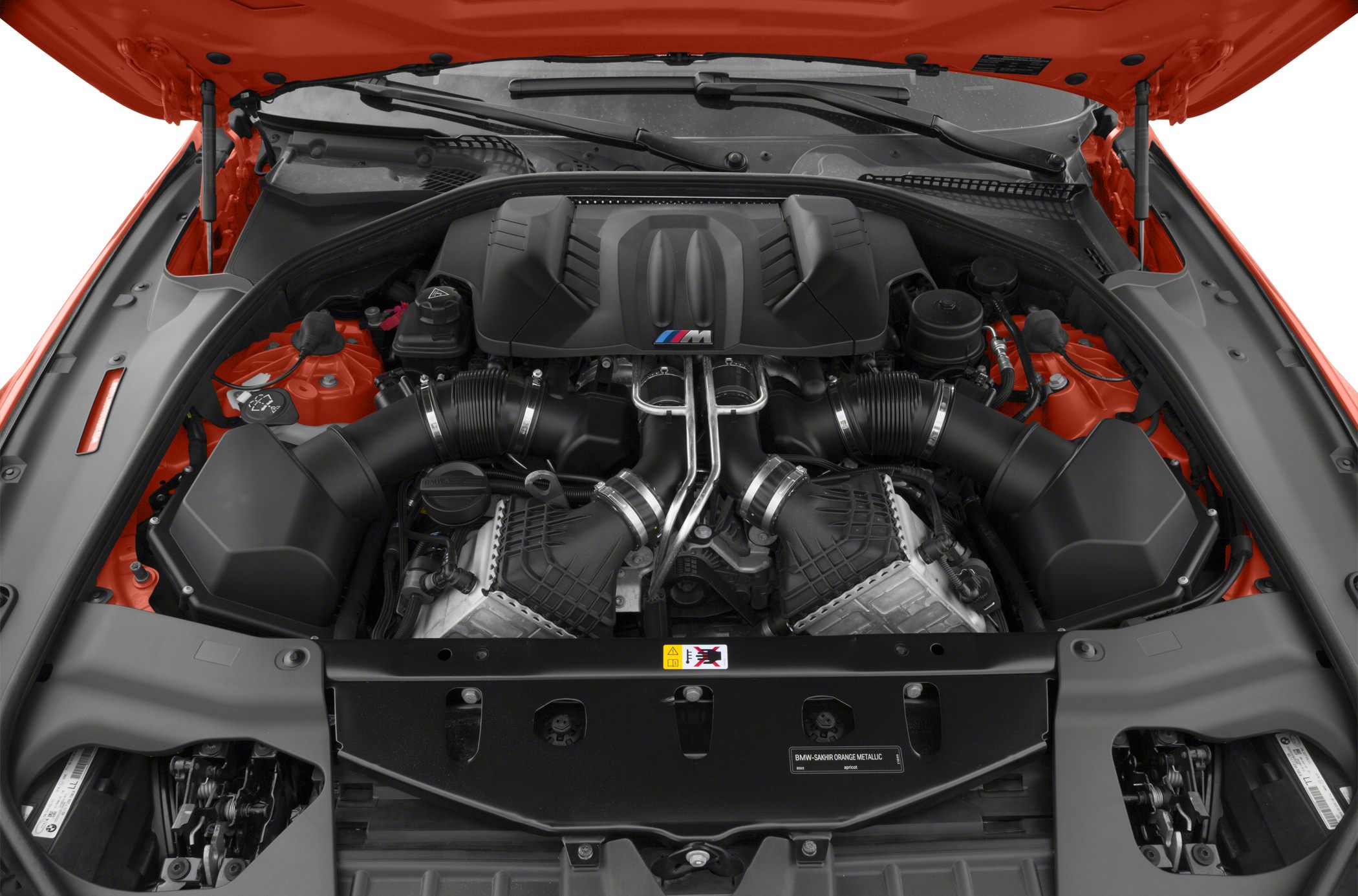 V8 engine with dual air intake and prominent M badge