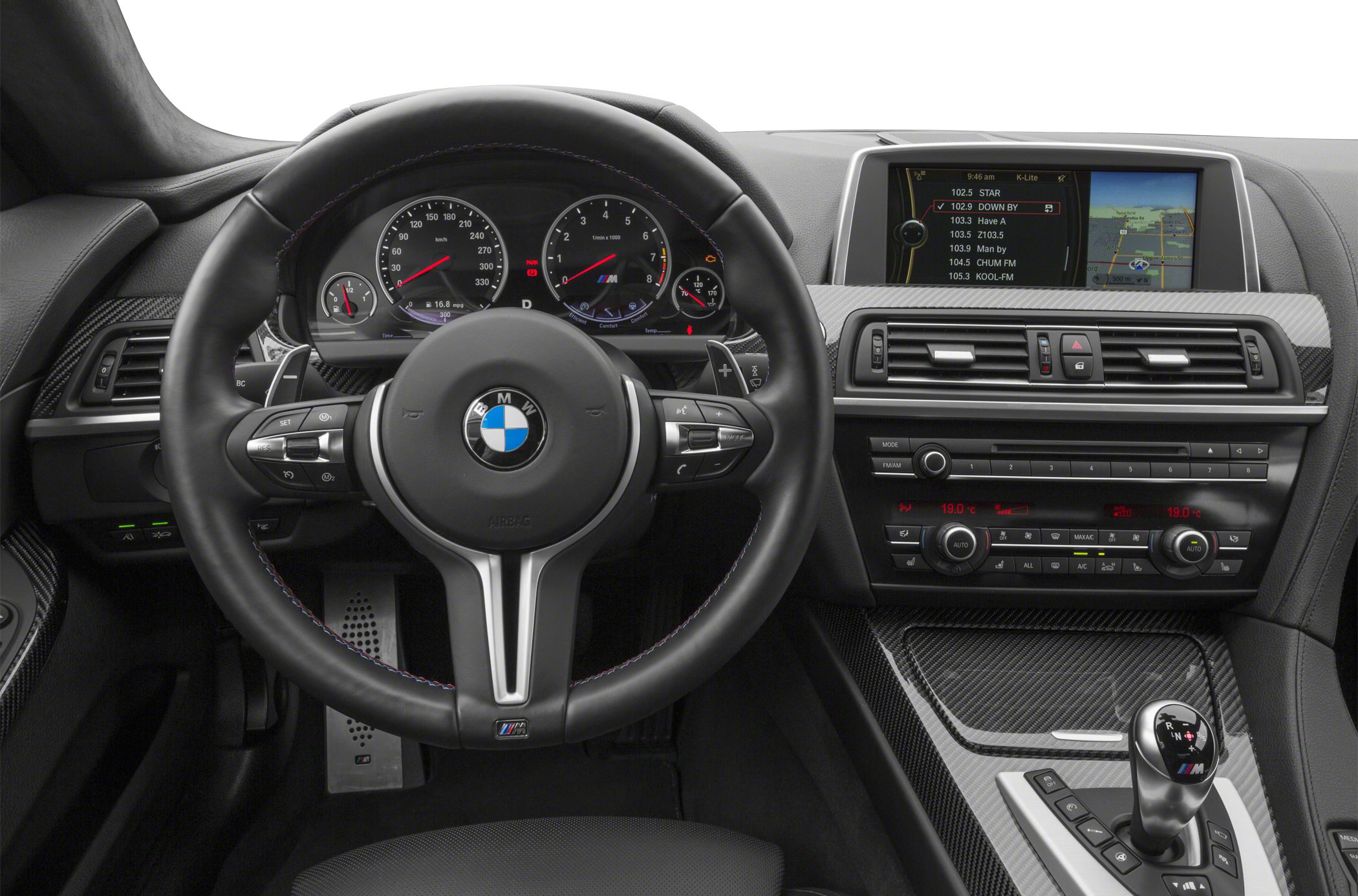 Sport steering wheel with digital gauges and advanced infotainment system