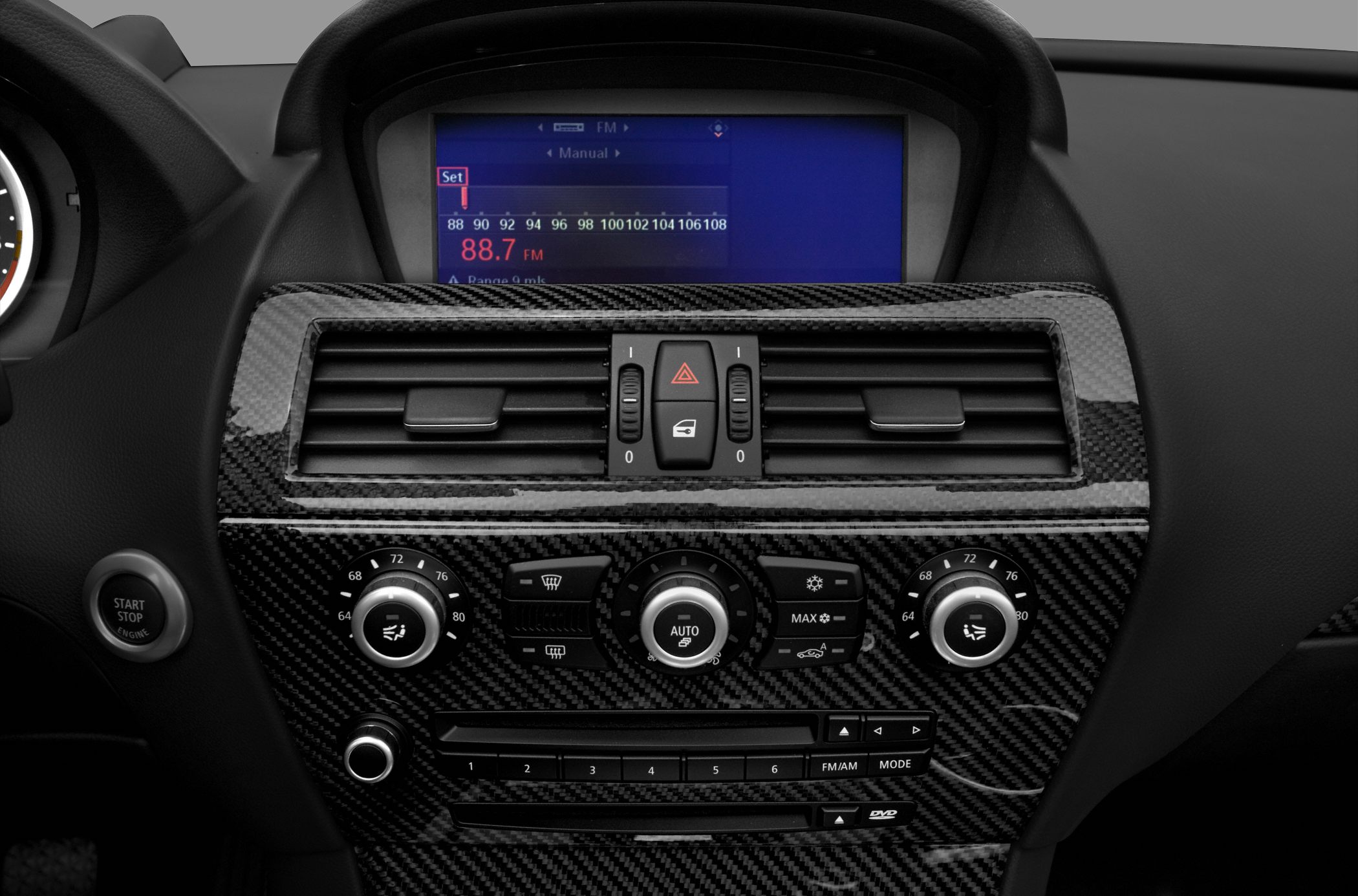 Carbon fiber console with climate controls and multimedia display