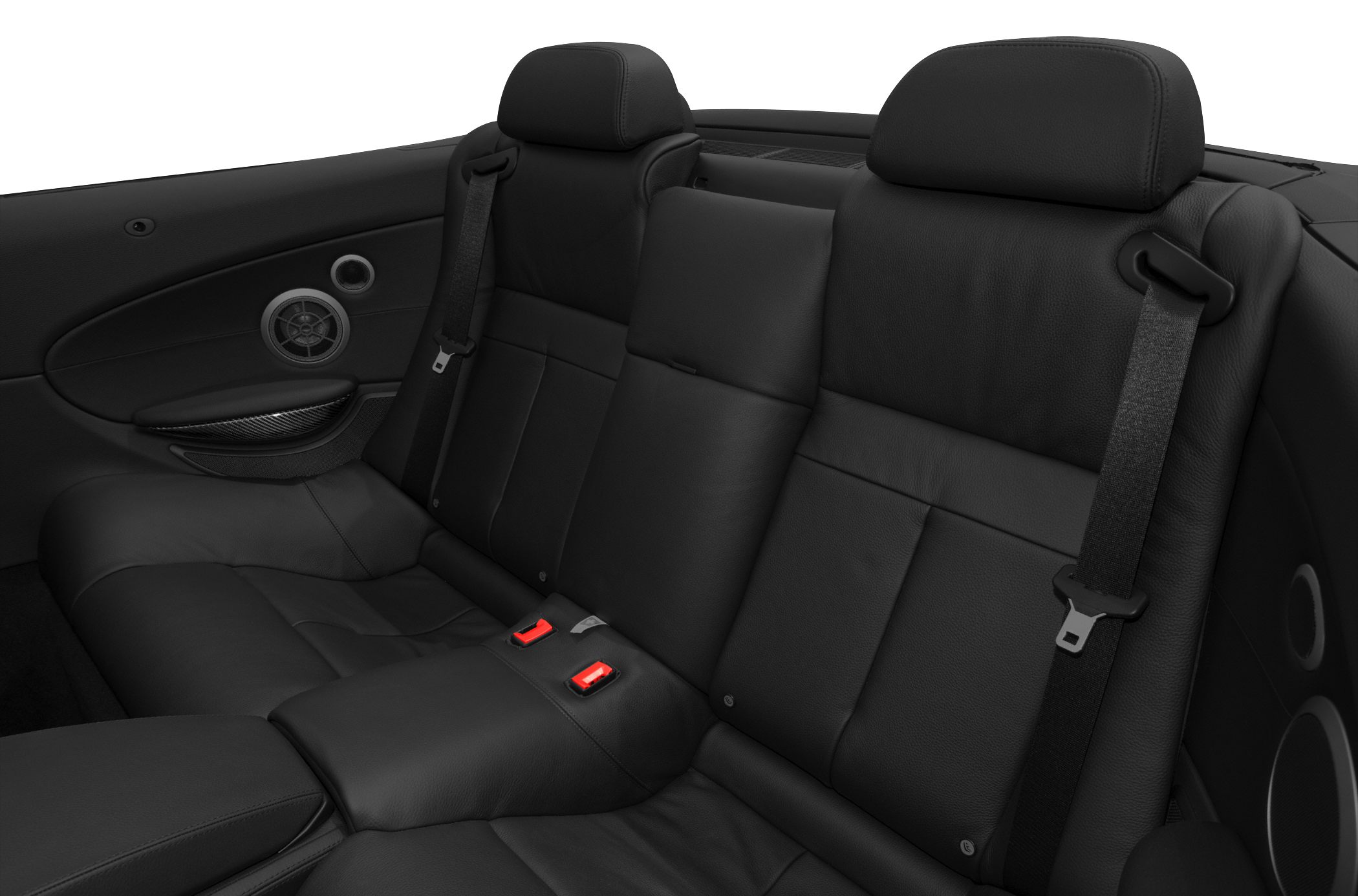 Rear black leather seats with headrests and seatbelts