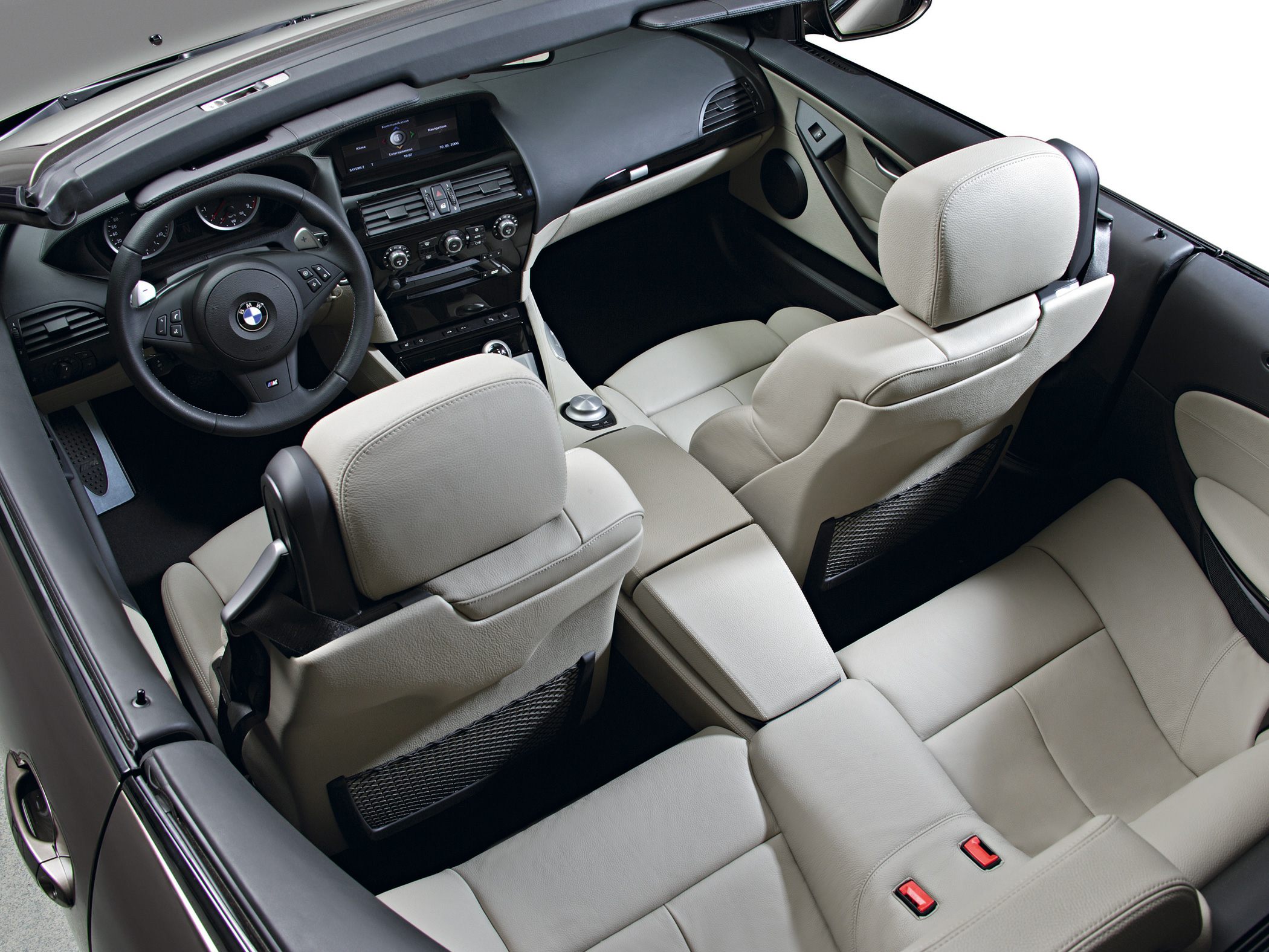 Luxury convertible cockpit with dashboard and leather seats