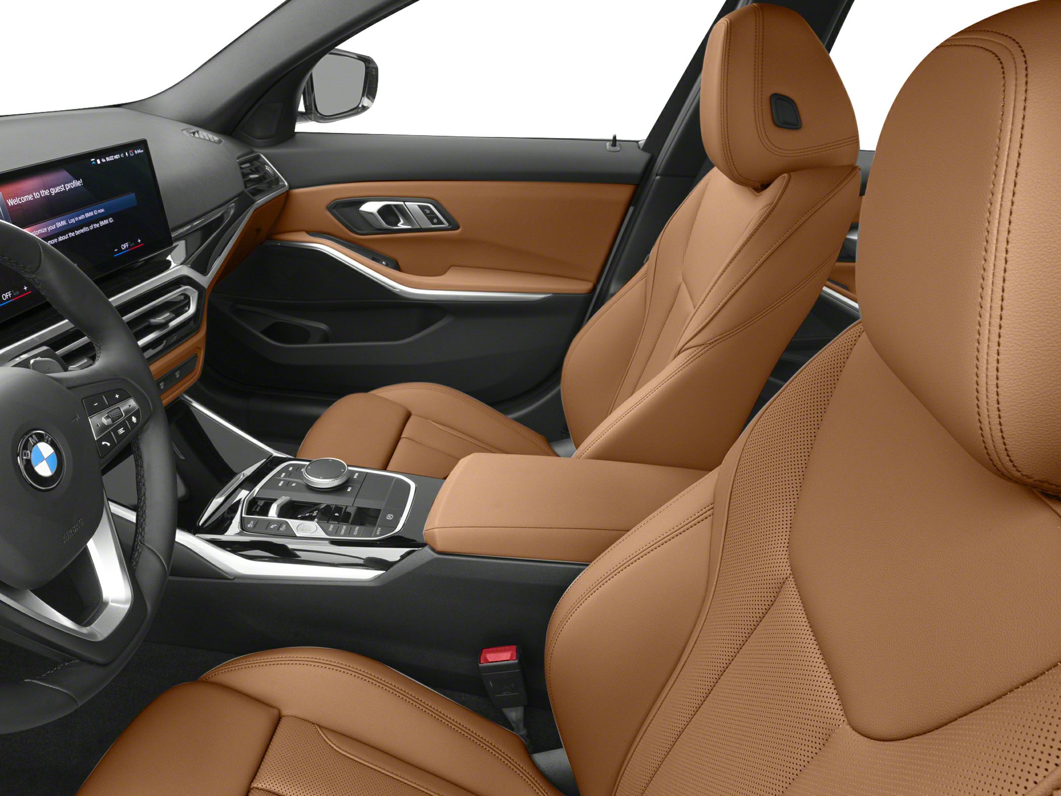 Luxury brown leather seats and modern dashboard interior