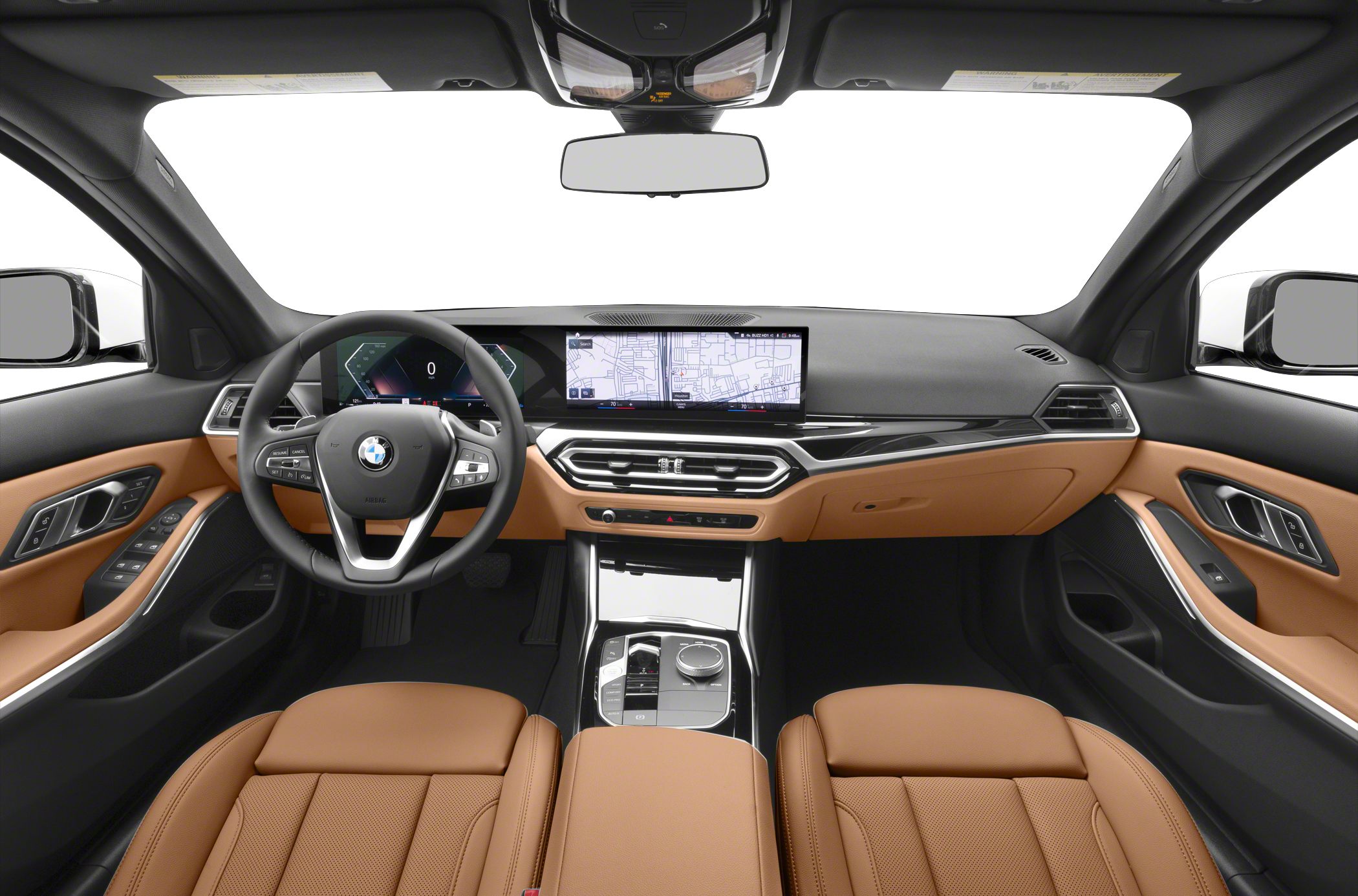 Digital cockpit and navigation display with tan leather interior