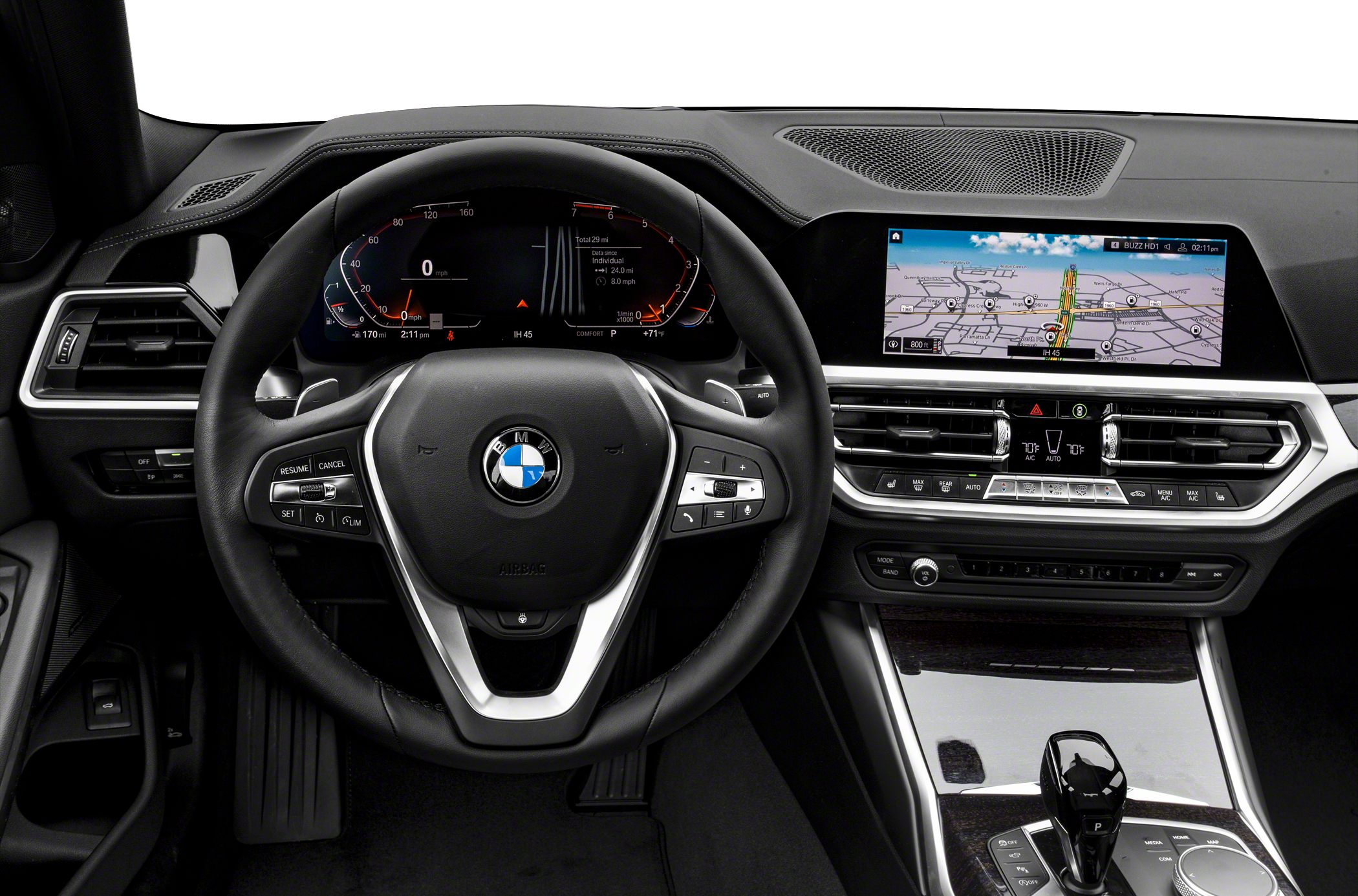 Digital instrument cluster and touchscreen navigation in modern dashboard