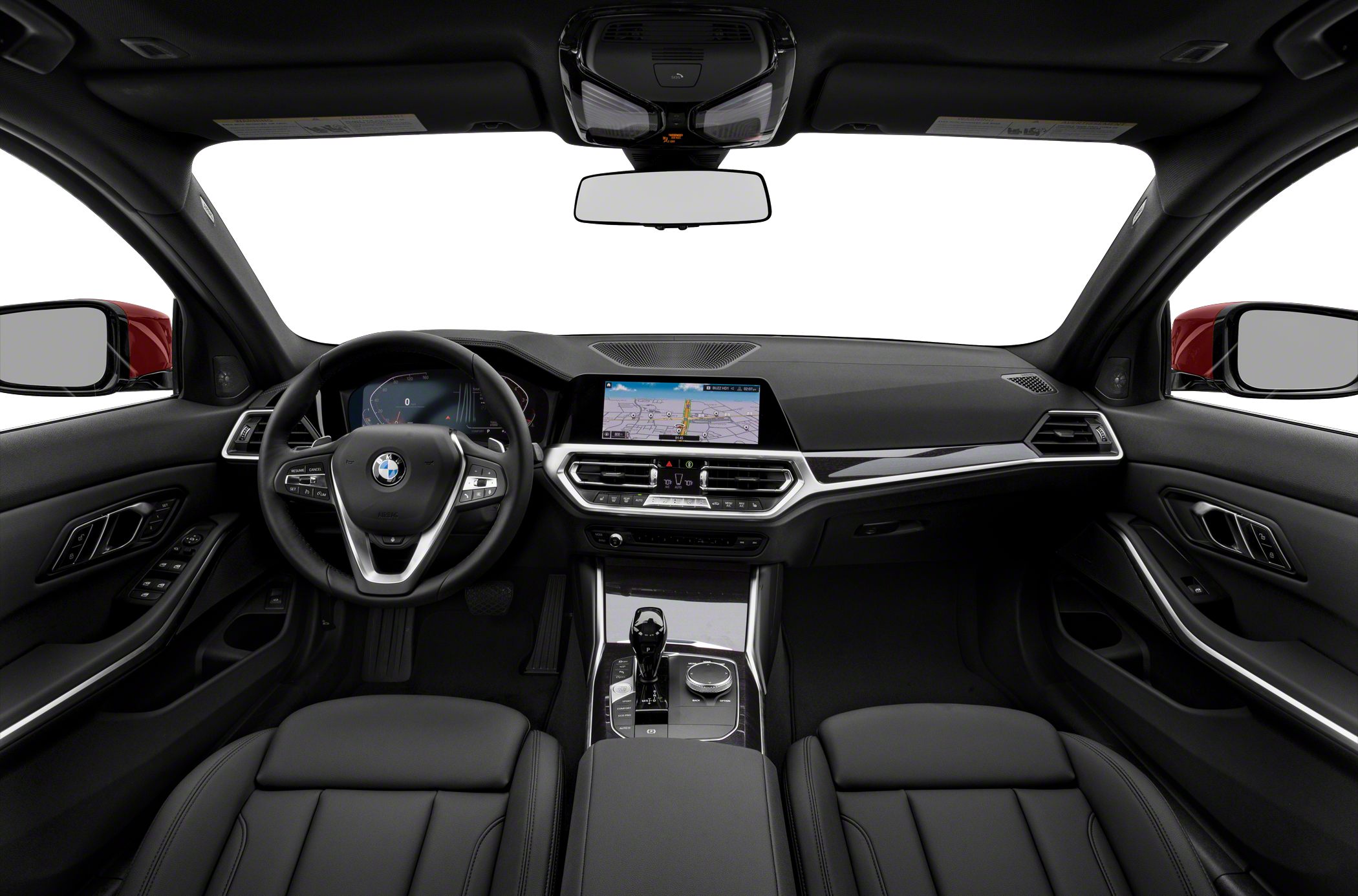 Modern dashboard and steering wheel with digital display and center console details