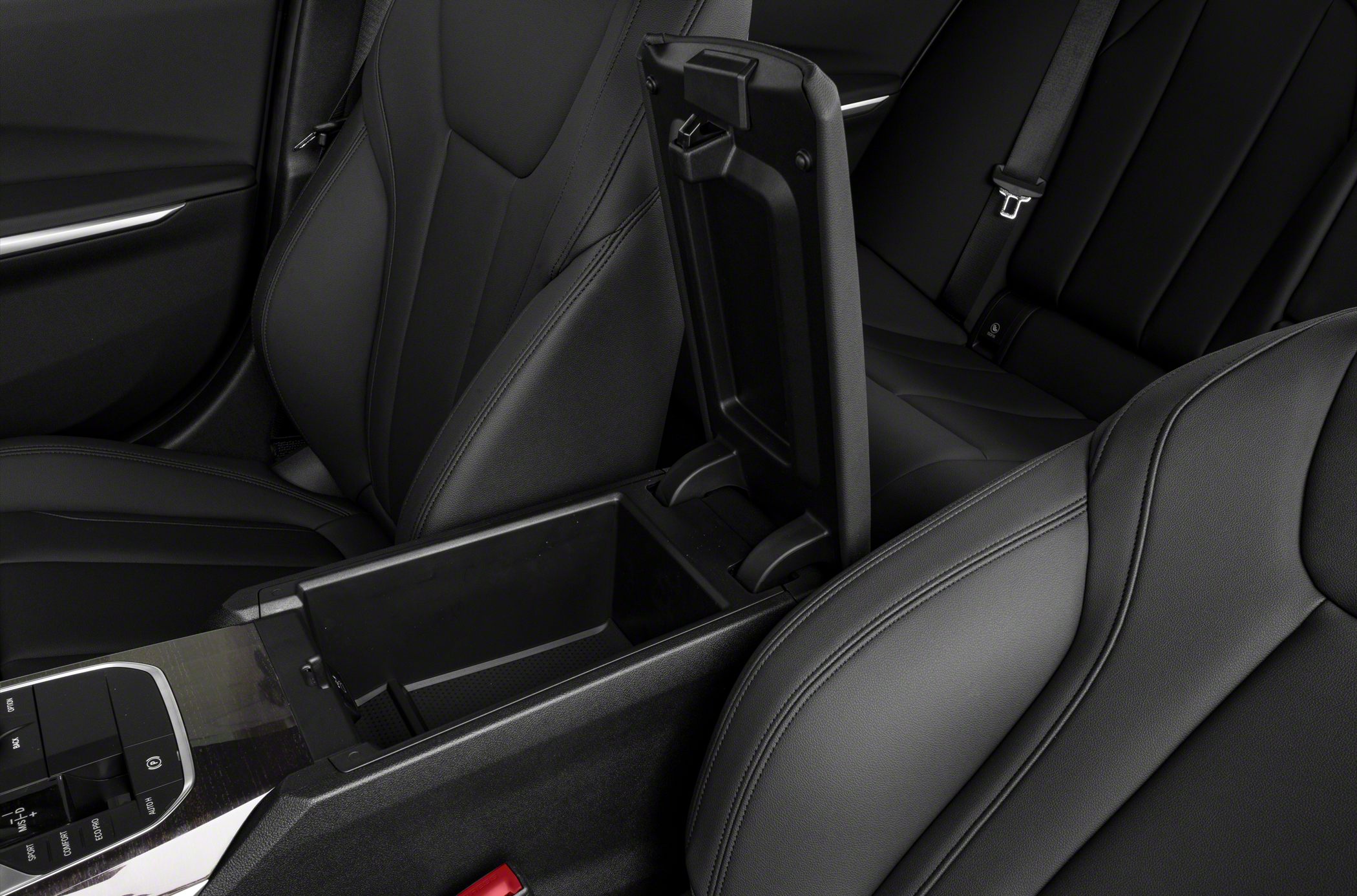 Leather seats with open center console storage compartment
