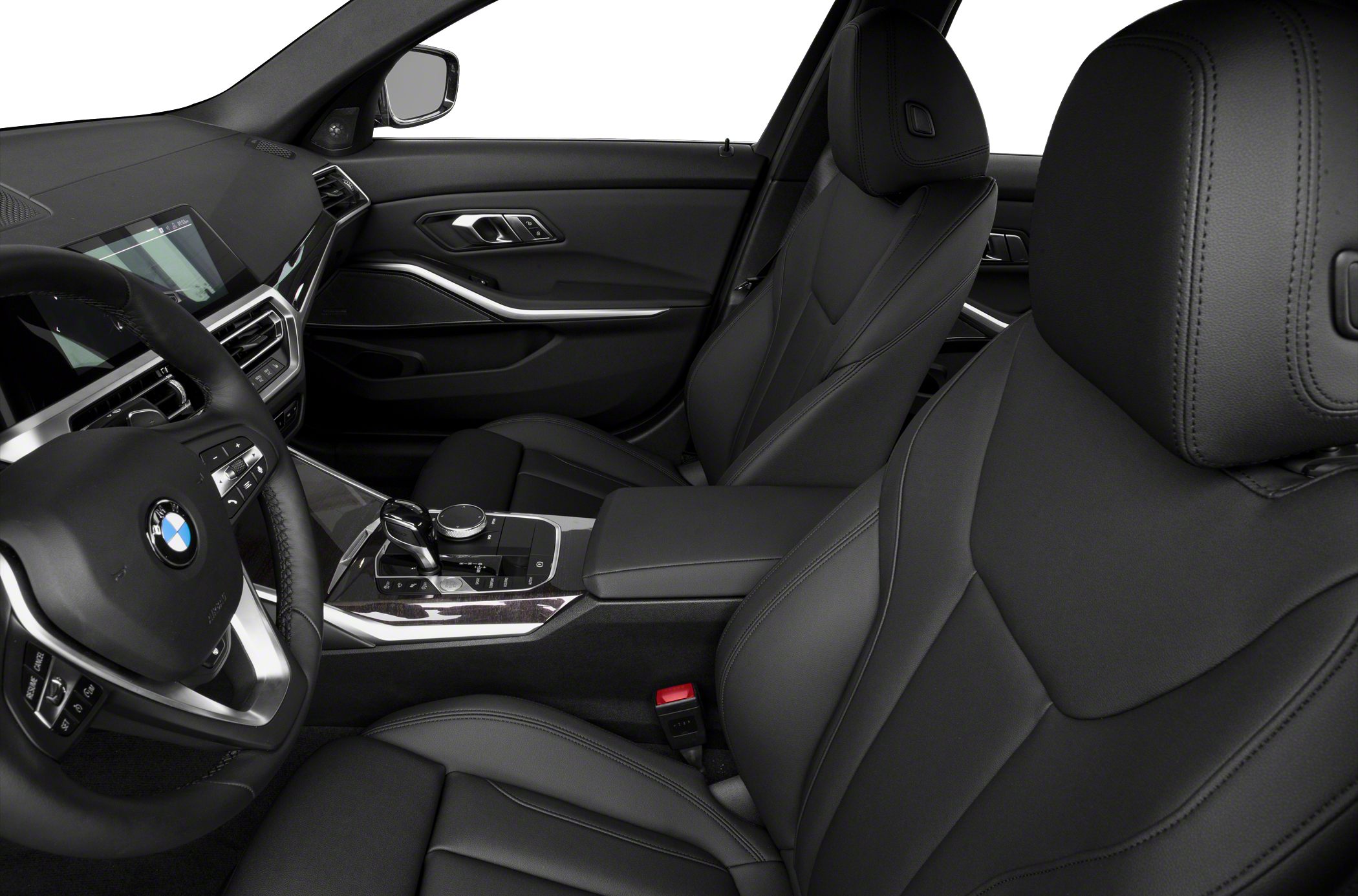 Black leather seats and modern center console with controls