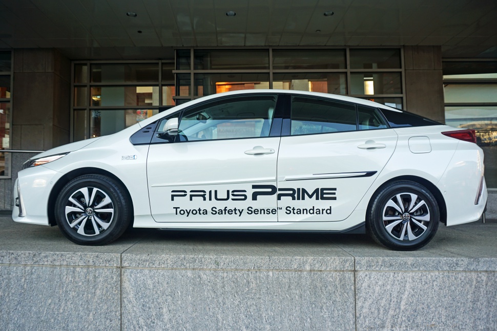 Side profile of Prius Prime with Safety Sense lettering