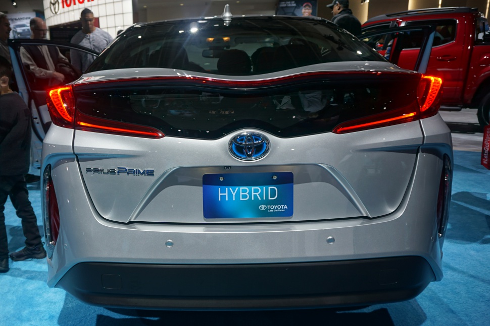 Rear view showcasing Prius Prime hybrid badge and taillights