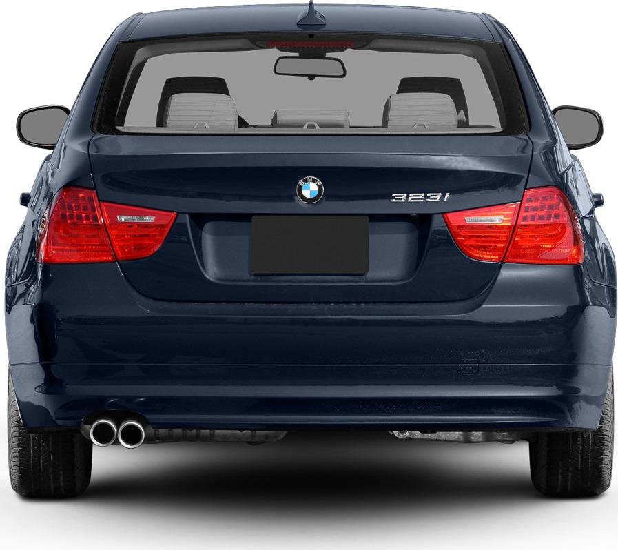 Rear view with taillights and dual exhaust of a sport sedan