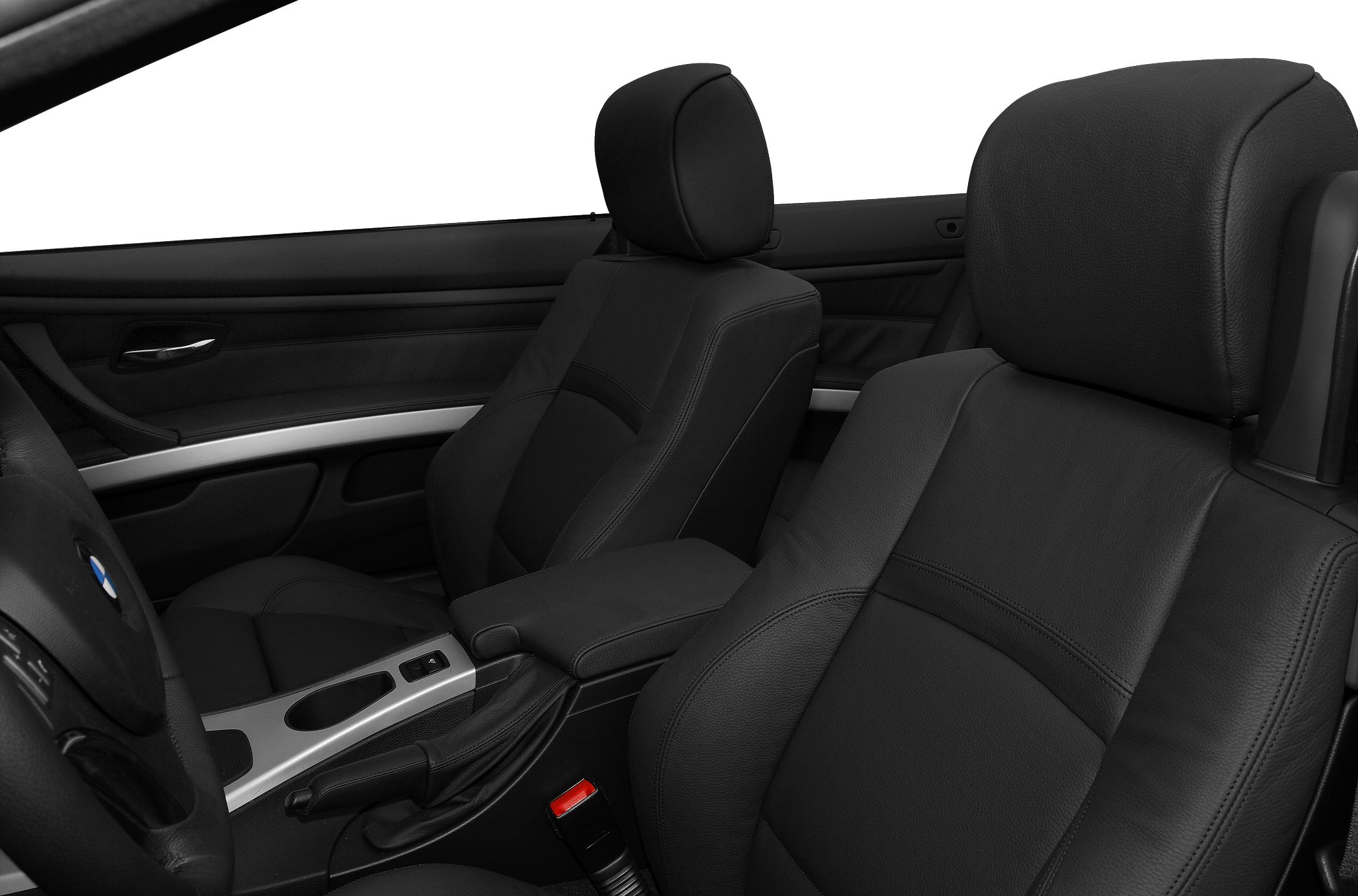 Black leather seats and center console inside convertible
