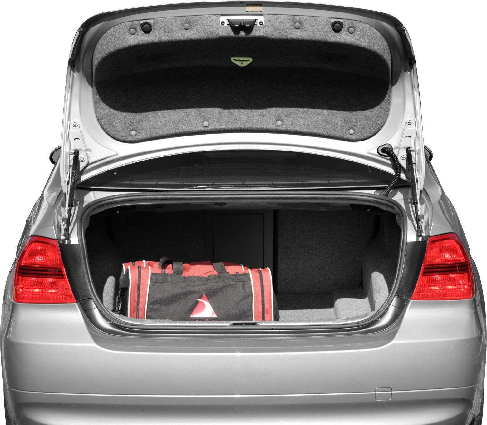Open rear trunk with cargo space and bag inside