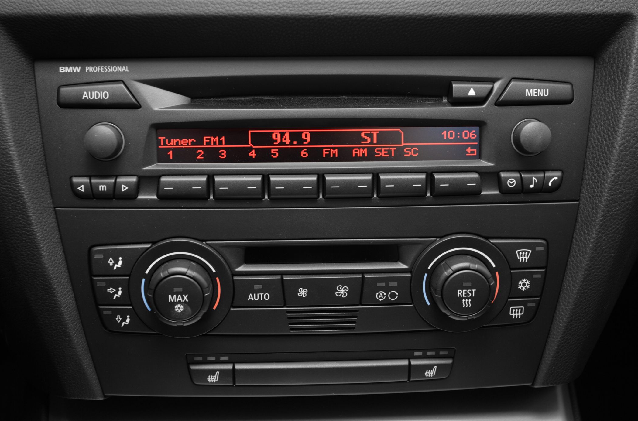 Car audio system and dual-zone climate control panel with red LED display