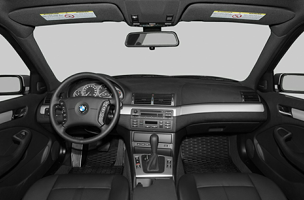 Interior dashboard and steering wheel of a sedan with automatic gear shift