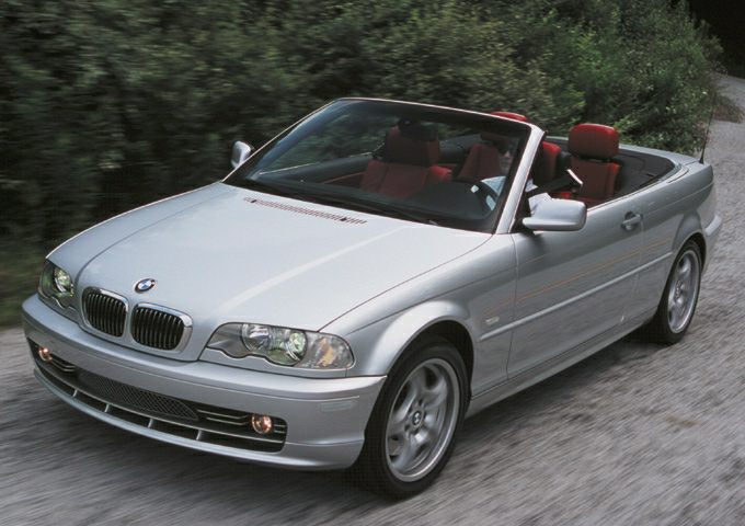 Silver convertible with red interior and iconic E46 front design
