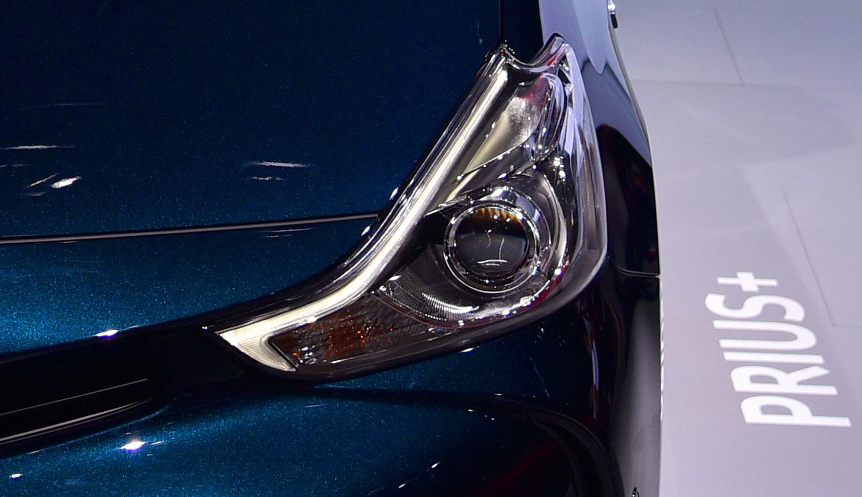 Close-up of sleek, modern headlight with integrated LED daytime running light