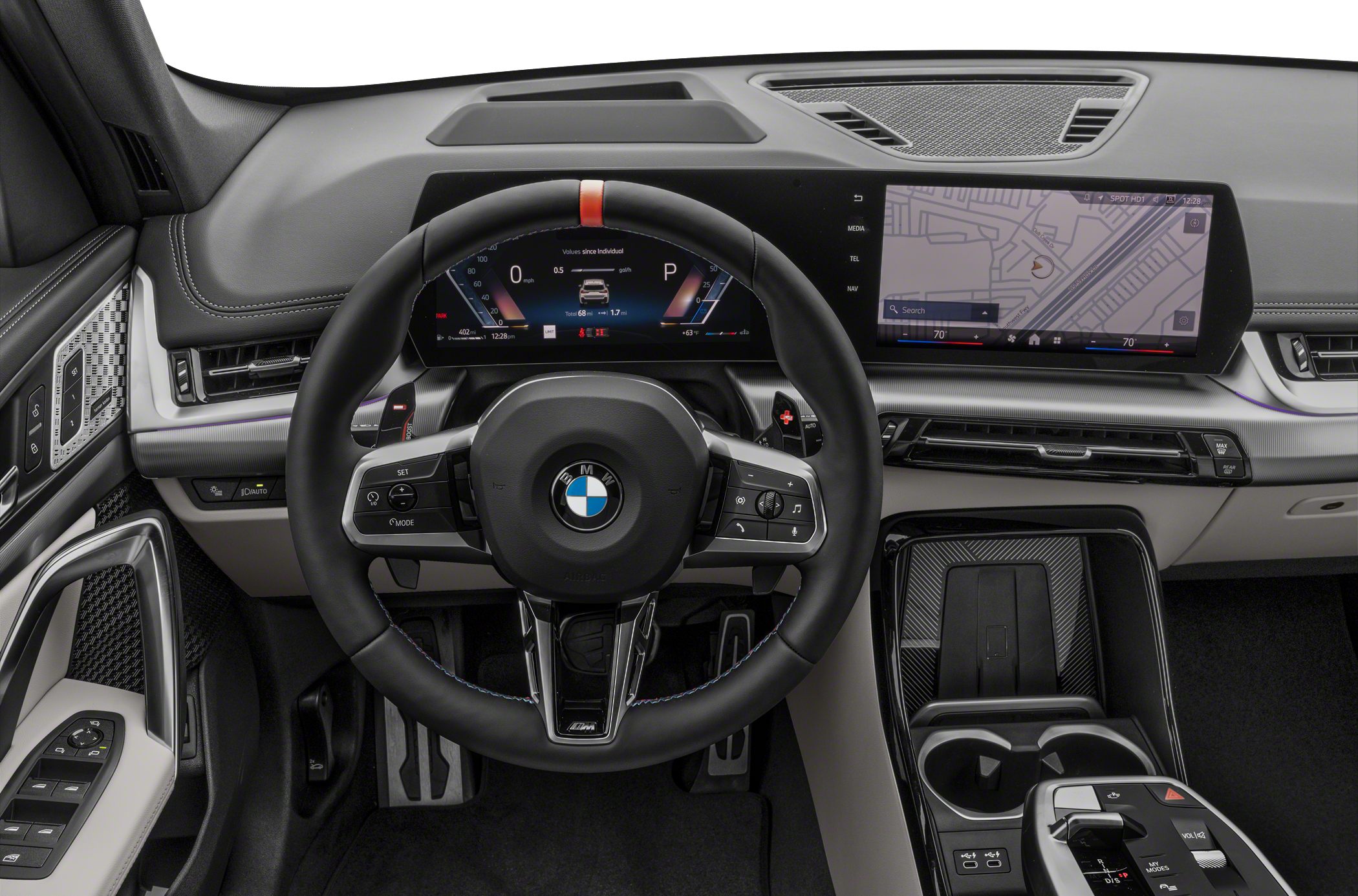 Modern digital dashboard and touchscreen infotainment in car interior