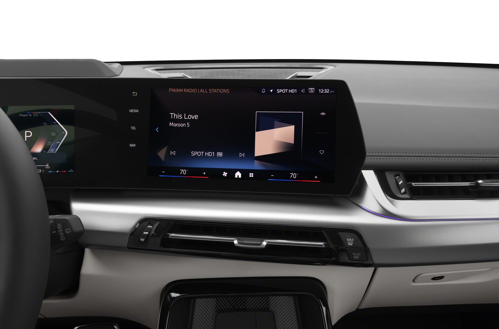 Digital cockpit display and climate control in modern car interior