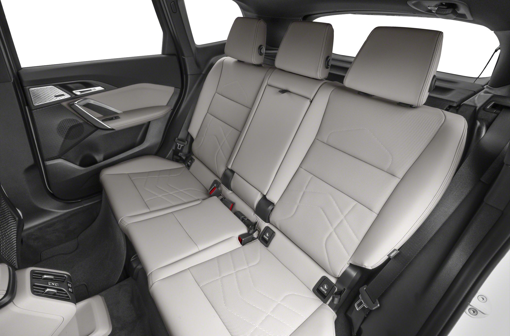 Rear seat interior with premium leather upholstery and adjustable headrests