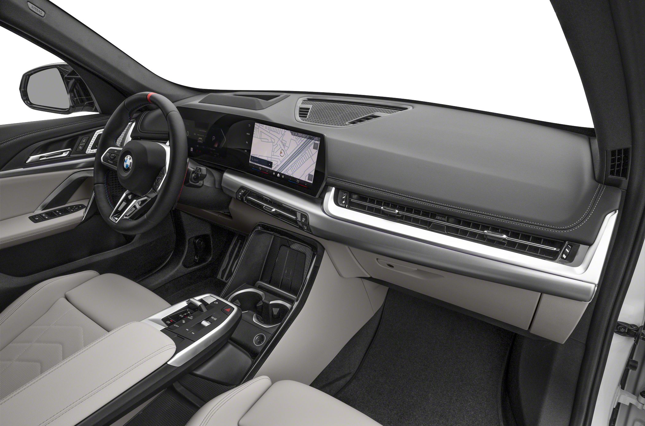 Digital dashboard, touchscreen, and modern steering wheel