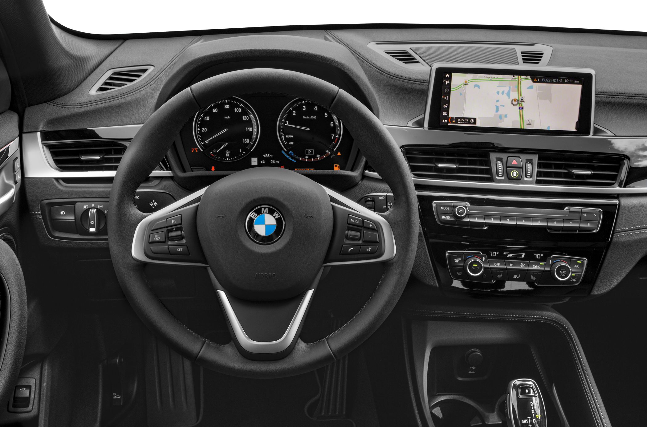 Steering wheel, instrument cluster, infotainment screen