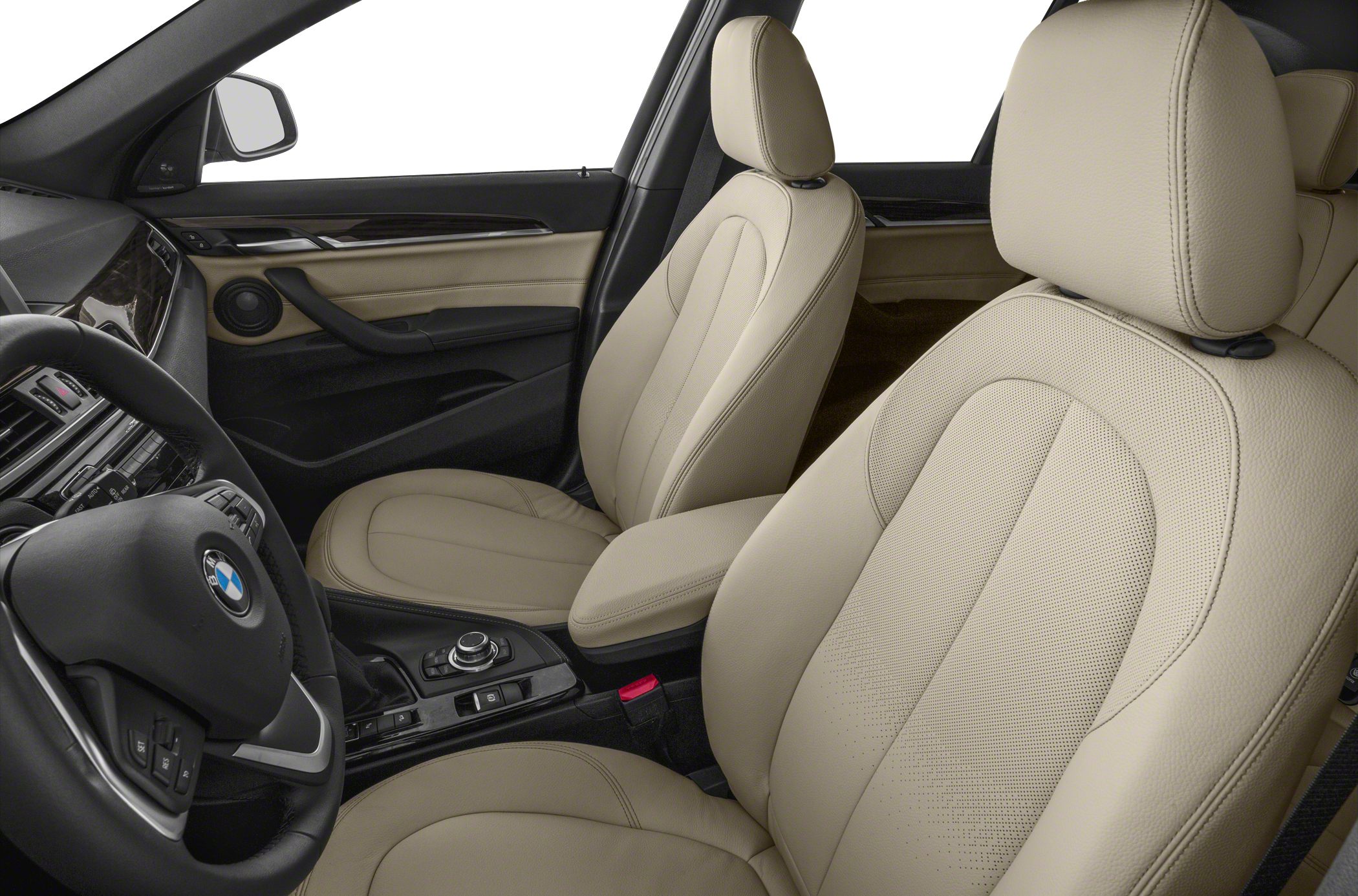 Beige leather seats and modern dashboard with steering wheel