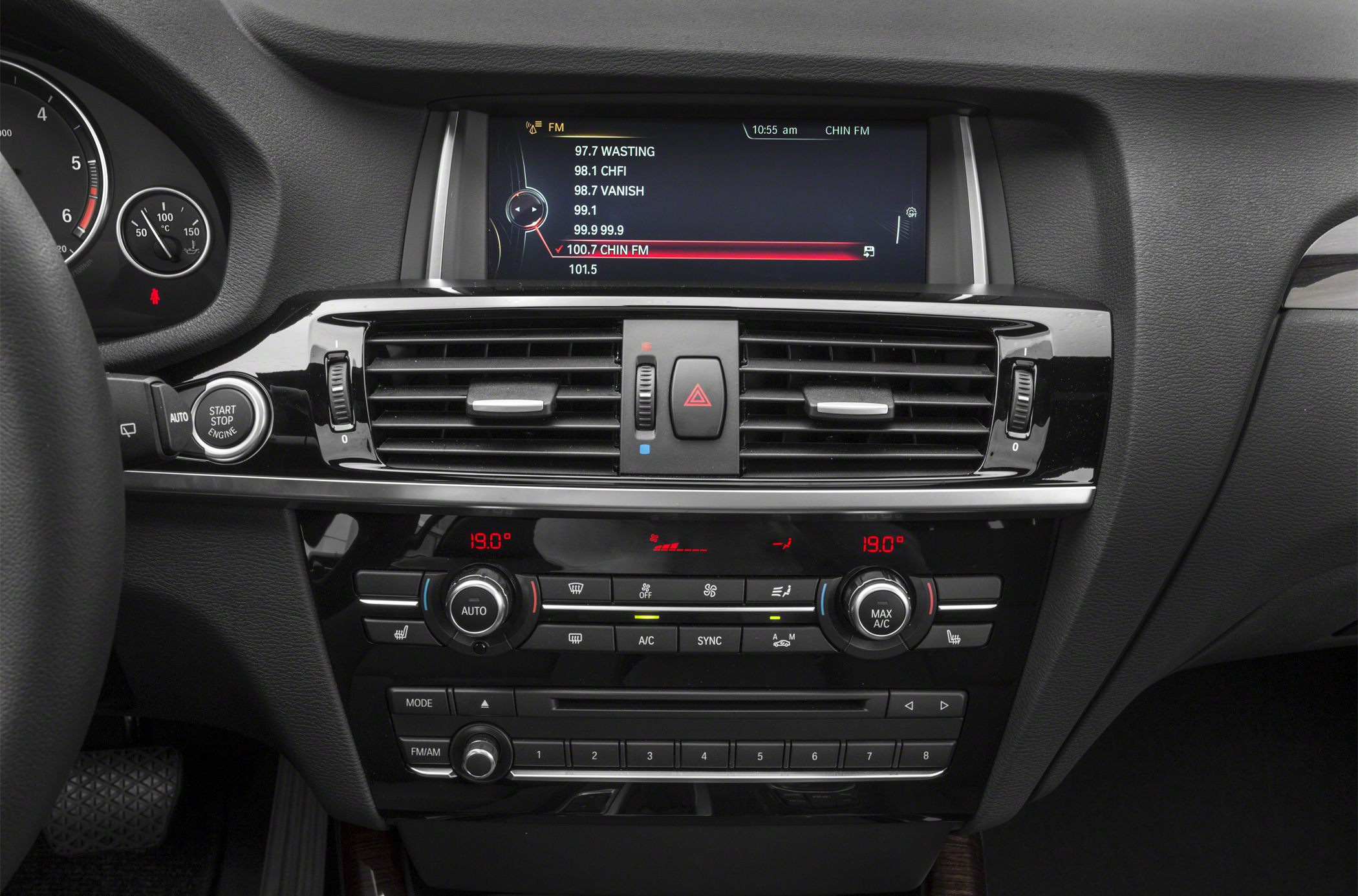 Dashboard with infotainment screen, climate control, and start-stop button