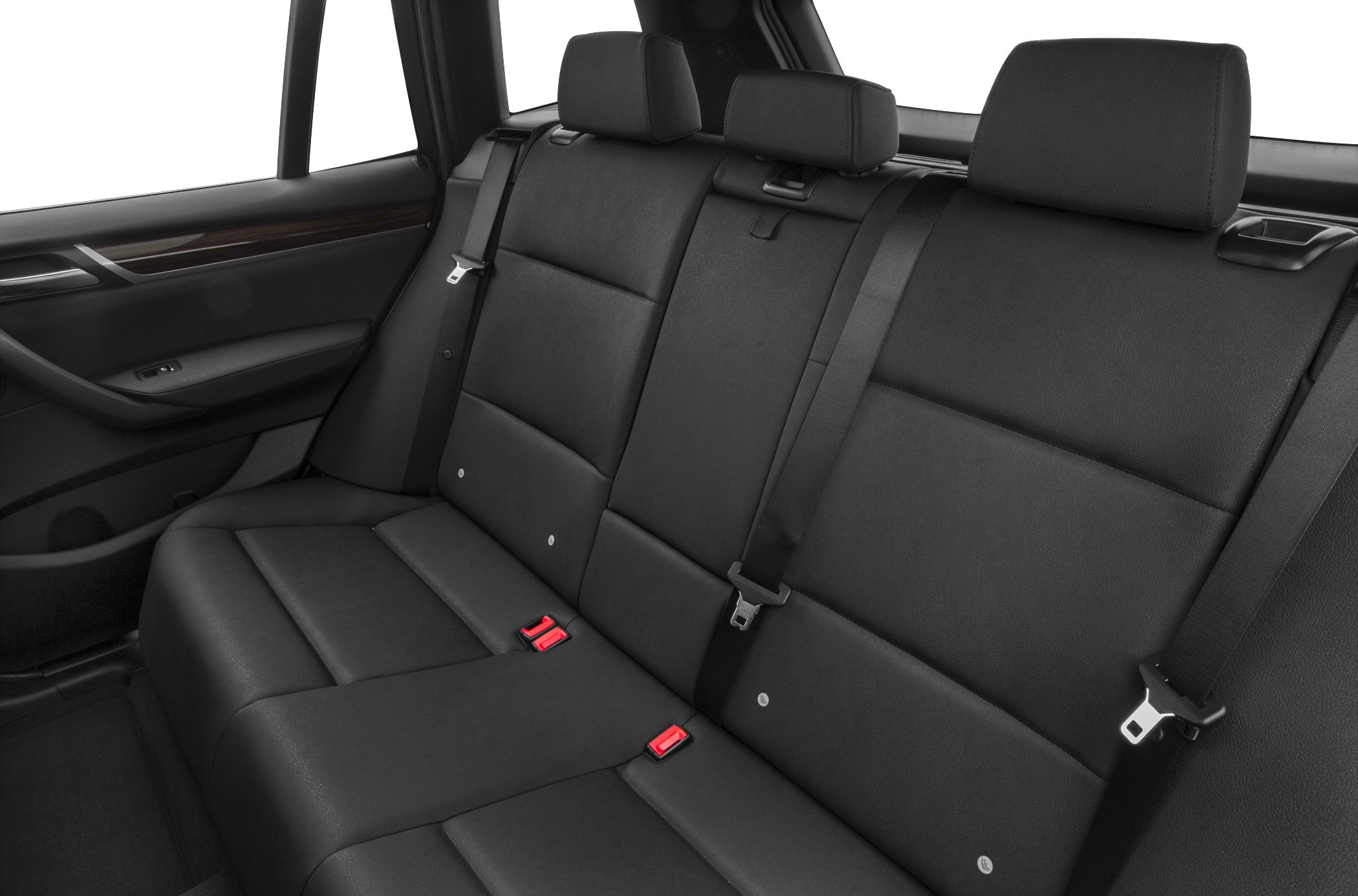 Rear leather seat interior with three headrests and seat belts