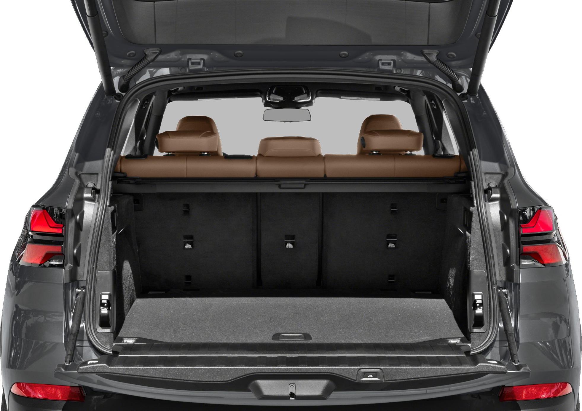 Rear cargo space with brown leather seats and foldable rear seats