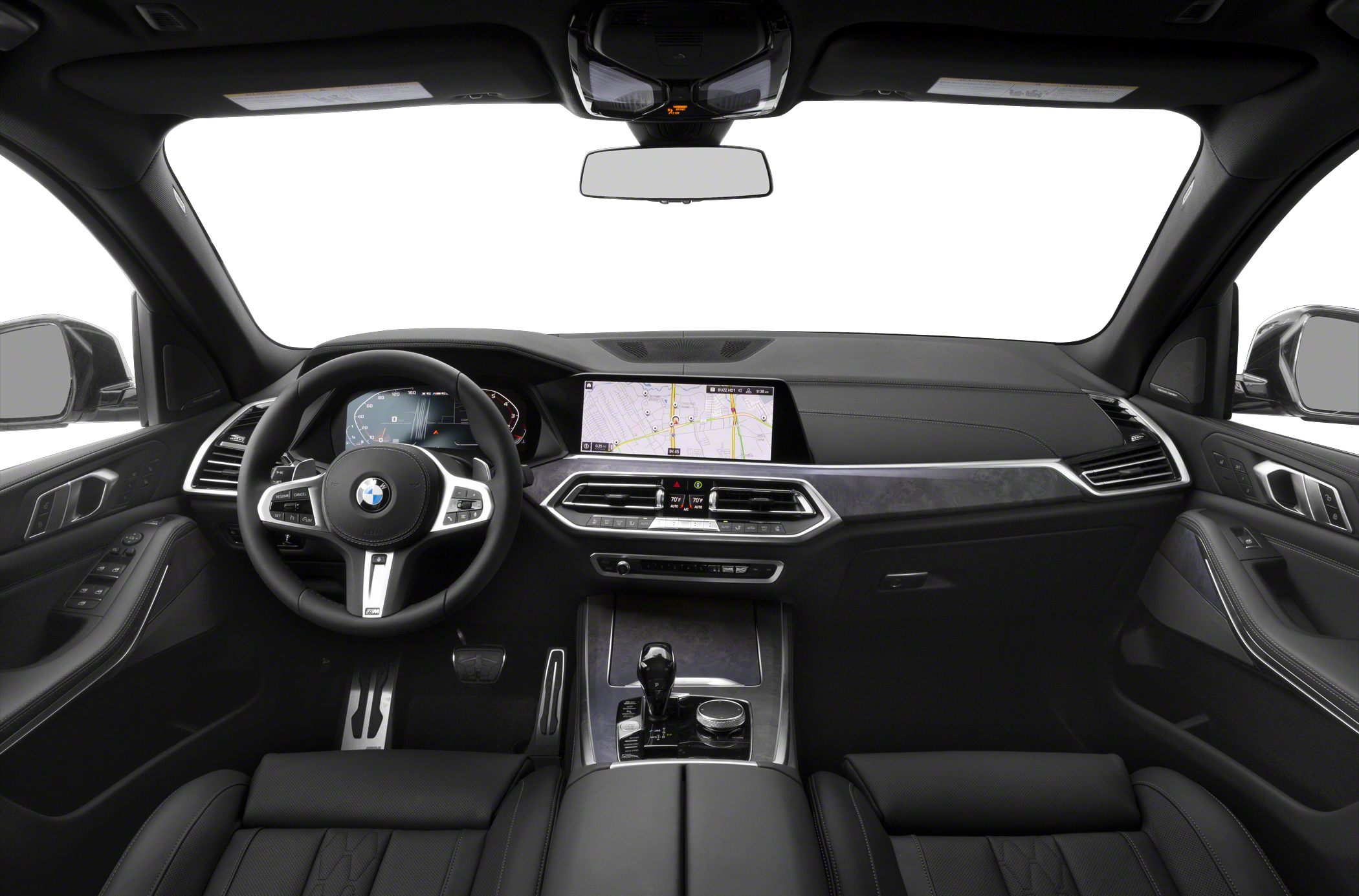 Luxury SUV interior with digital instrument cluster and navigation display