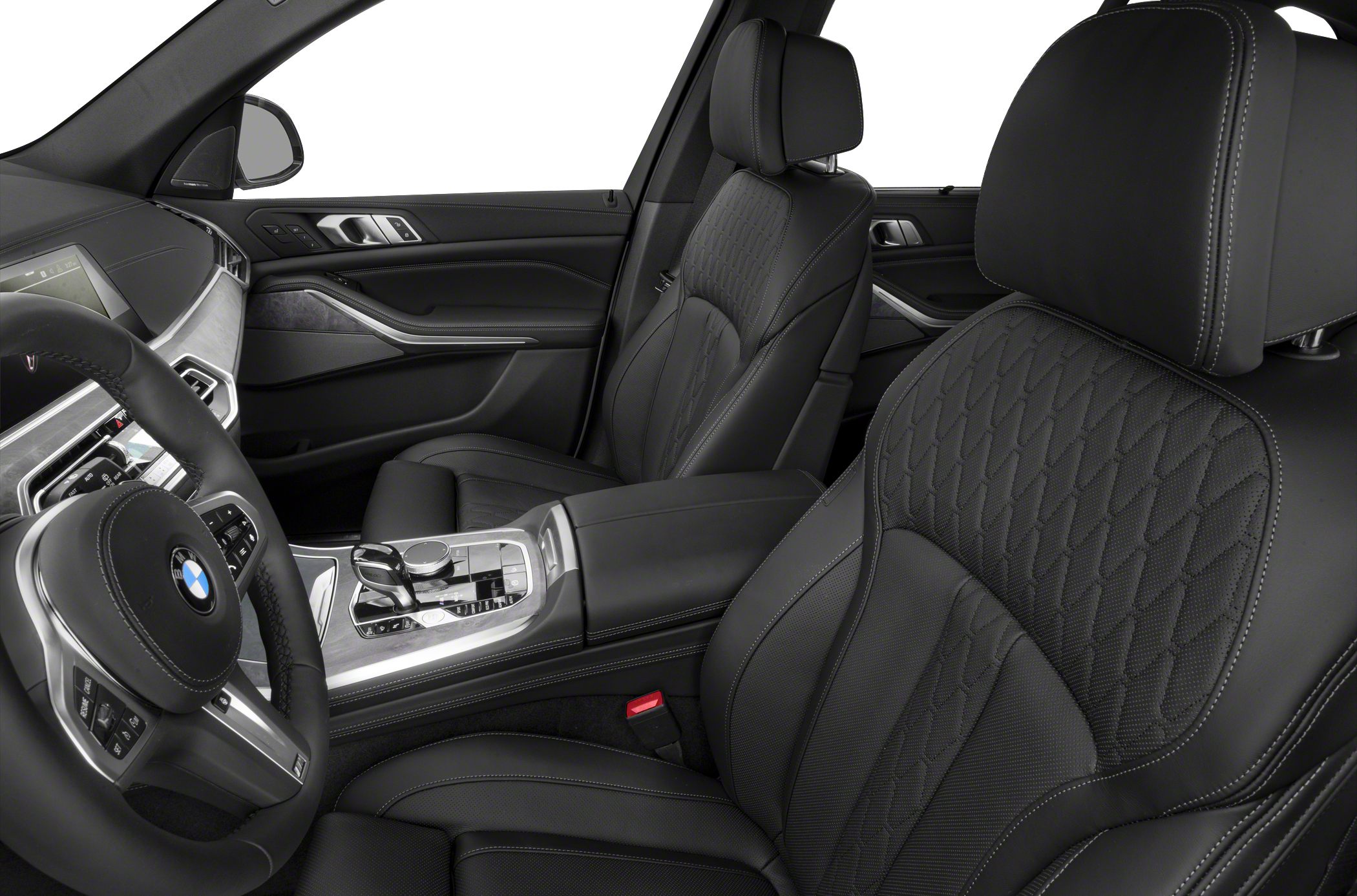 Black leather seats with pattern stitching and modern center console