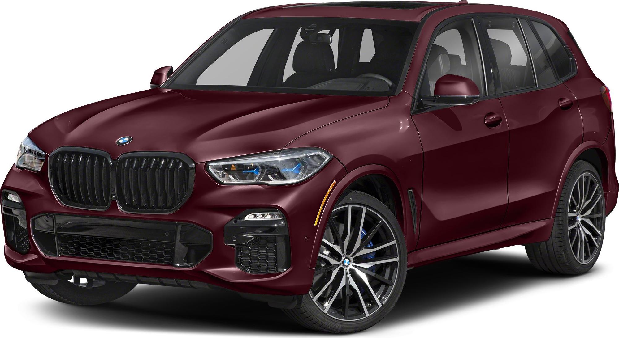 BMW X5 G05 front grille and alloy wheels in dark red