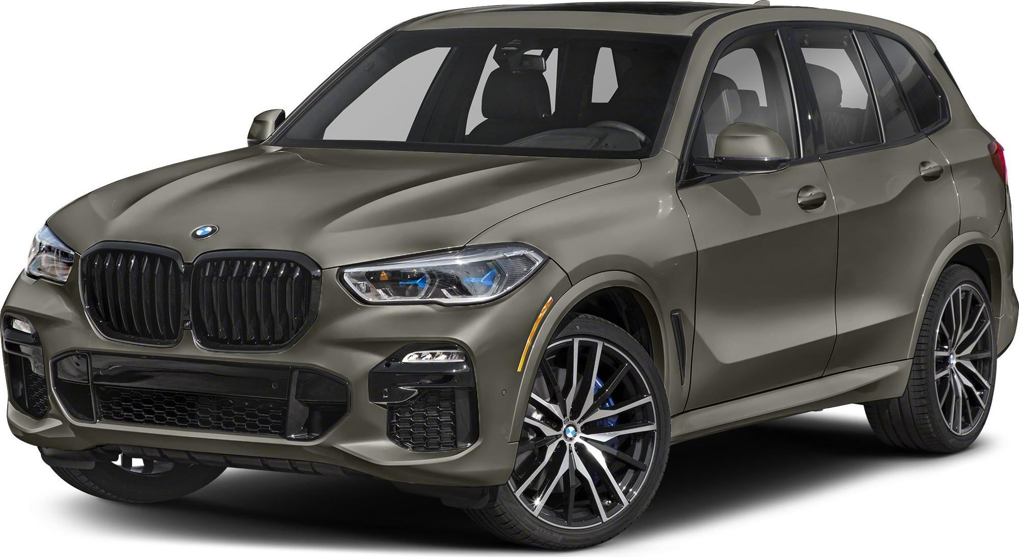Front view of SUV with kidney grille and multi-spoke alloy wheels