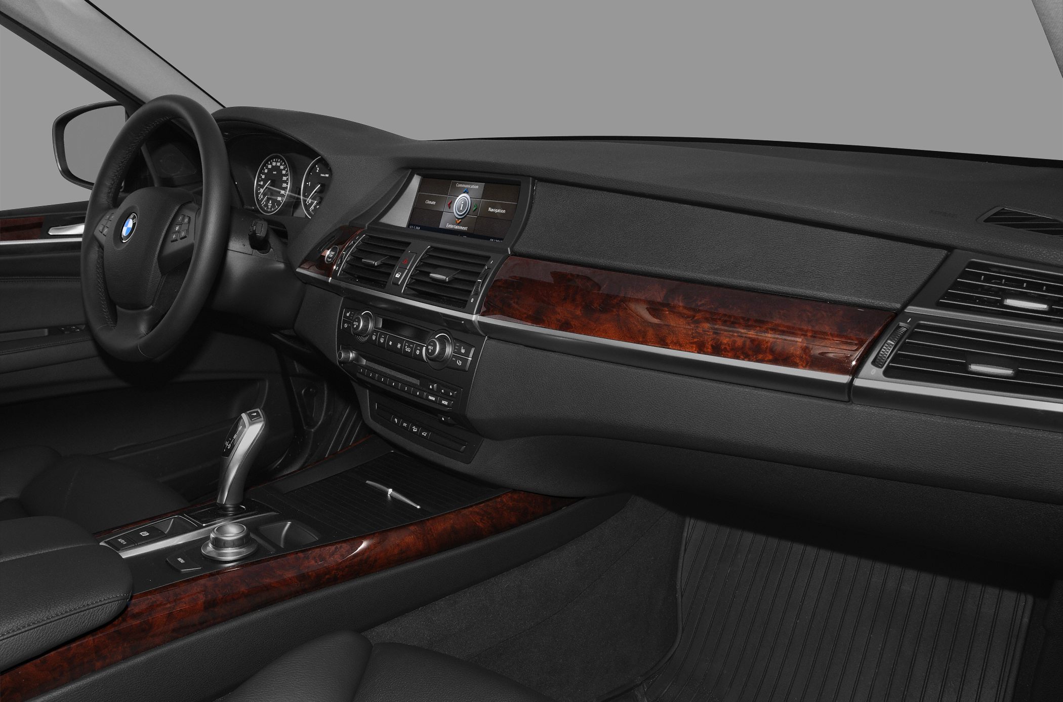 Luxury dashboard with wood trim and digital display