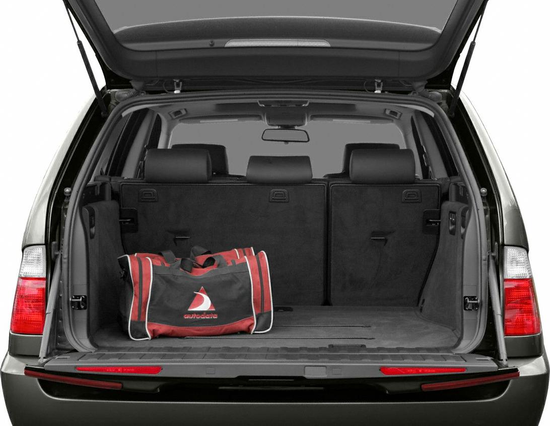 Open rear trunk with spacious cargo area and a red-black duffel bag